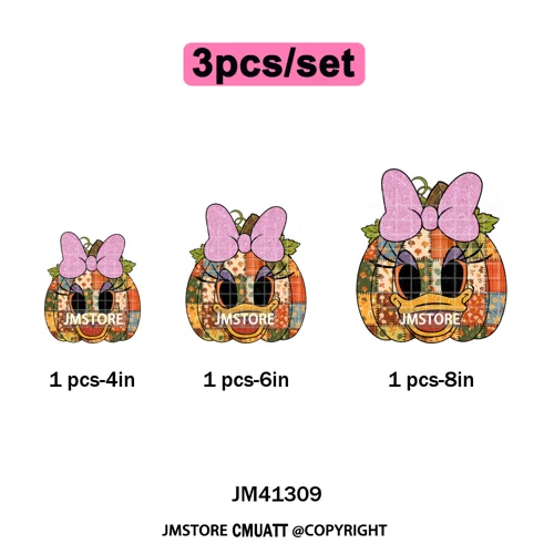Preppy Floral Cartoon Friends Fall Patchwork Pumpkin Halloween Iron on Washable DTF Transfer Stickers Ready to Press for Clothes