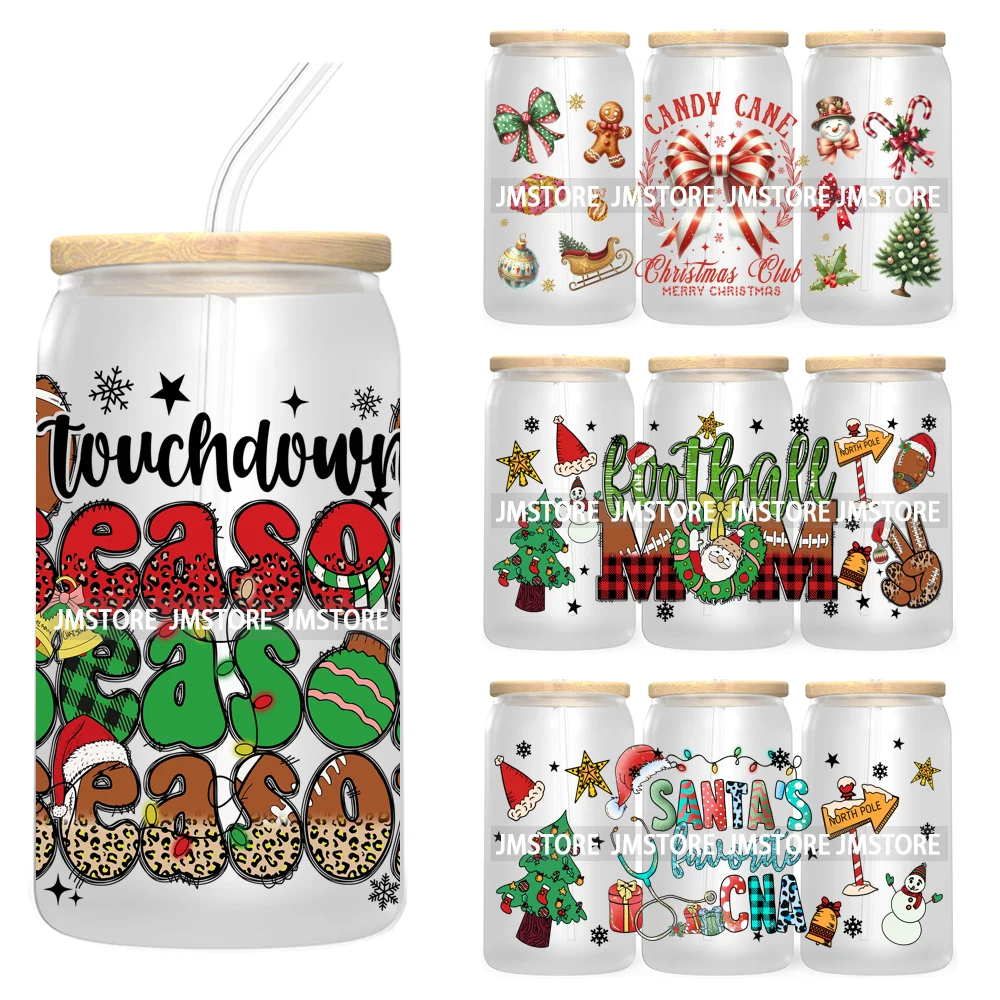 Candy Cane Christmas Club 16OZ UV DTF Cup Wrap Waterproof Transfer Stickers For Libbey Glass Can Football Mom Game Day Christmas