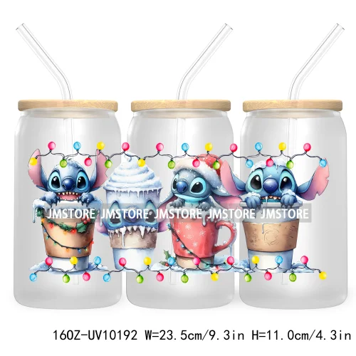 Christmas Lights Cartoon Coffee Cups 16OZ UV DTF Cup Wrap Transfer Stickers Custom Labels Waterproof Logo For Libbey Glass Can