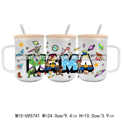 Mom And Daughter Cartoon Princess UV DTF Sticker For 15OZ Mug Libbey Glass Cup Can Wrap Transfer Stickers Custom Labels DIY Logo