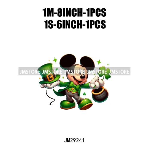 Cute Cartoon Character St Patrick's Irish Day Shamrock Lucky Vibes Iron On DTF Transfers Stickers Ready To Press For Hoodies