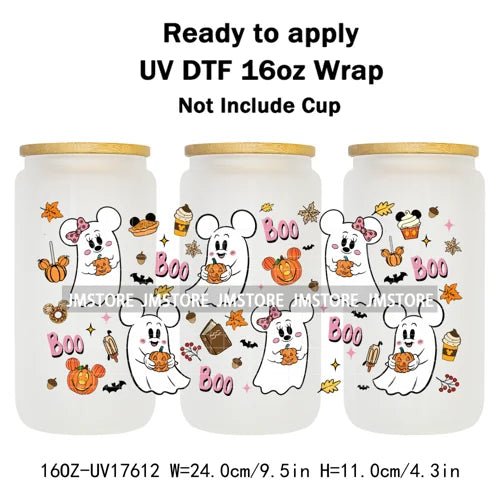 Mouse Ghost Boo Halloween Pumpkin Spooky Season UV DTF Cup Wraps Ready To Apply Transfer Stickers For Libbey Glass Can 16OZ Wrap
