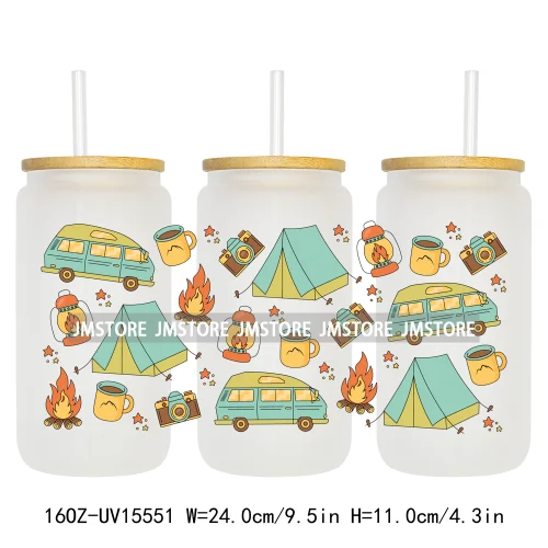 Summer Trip Girly Camping UV DTF Stickers Ready to Transfer Cup Wrap Custom Labels DIY Craft For Libbey Glass Can Mug Tumbler