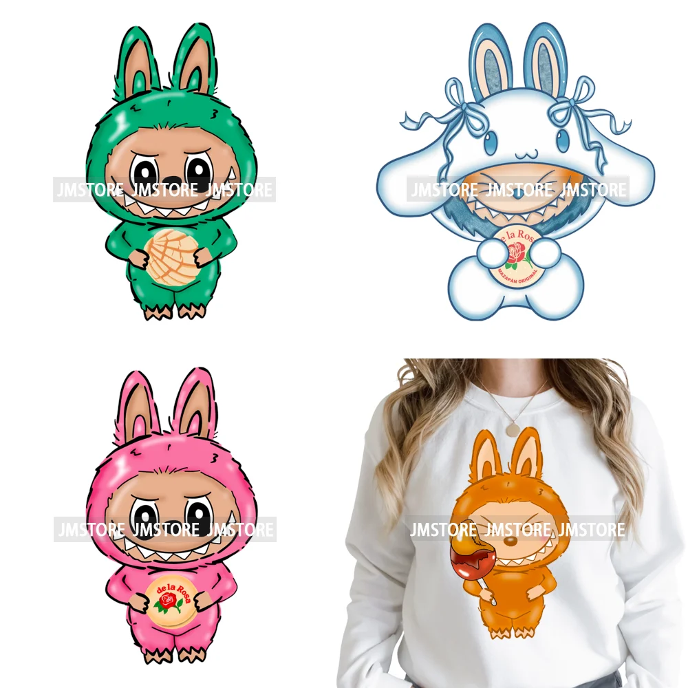 New Cartoon Doll Character With Mexican Food Iron on DTF Washable Heat Transfers Stickers Ready to Press for Textile Bags