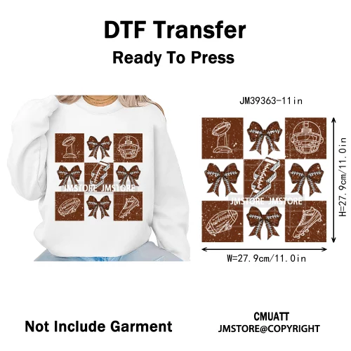 Retro Football Touchdown Season Checkered Coquette Sport Mama Iron on DTF Washable Transfers Sticker Ready to Press for T-shirts
