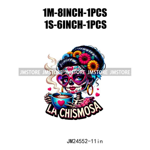 Funny Mexican Evil Eye Chismosa La Chigona Latina Skeleton Tarot Card Logos Iron On DTF Heat Press Transfer Stickers For Clothes