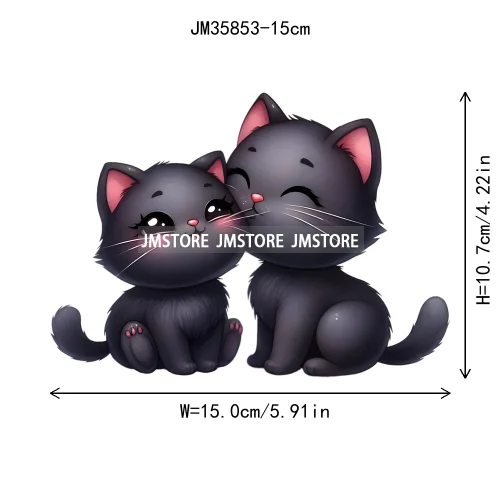 15cm 5.9in Kids Cute Flower Heart Love Valentine Black Cat Iron On Heat Transfer Sticker For Clothes Print Vinyl Washable Decal