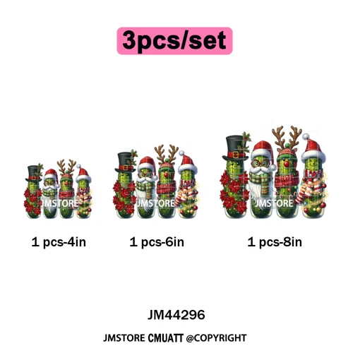 Merry Pickles Christmas Xmas Cucumber Holiday Santa Iron on Washable DTF Heat Transfer Stickers Ready to Press for T-shirts Bags