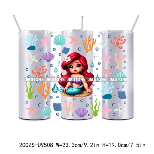 Flowers Cartoon Princess Girl 20OZ Straight Skinny Tumbler Wrap UV DTF Cup Wraps Custom Labels Transfer Sticker Waterproof Logo