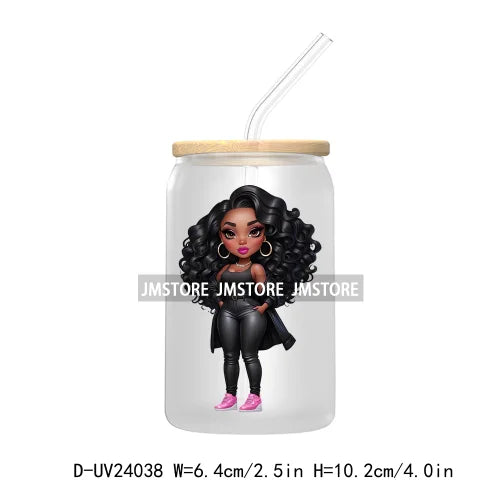 Black Chibi Girl UV DTF Transfers Stickers Decals For Libbey Cold Cups Mugs Tumbler Waterproof DIY Craft Beautiful Afro Woman