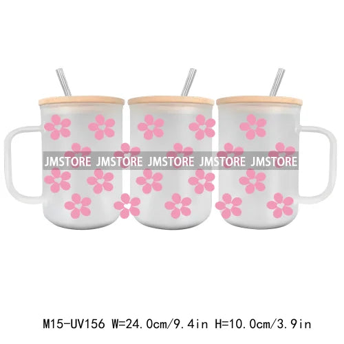 Floral Wildflowers Plants Butterfly UV DTF Glass Can Wrap For 15OZ Mug Coffee Cup Transfer Stickers DIY Custom Logo Labels