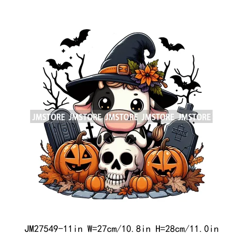 Ghost Highland Cows Western Pumpkin Skeleton Fall Dead Rip Coffin Cross Halloween DTF Iron On Transfers Stickers For Sweatshirt