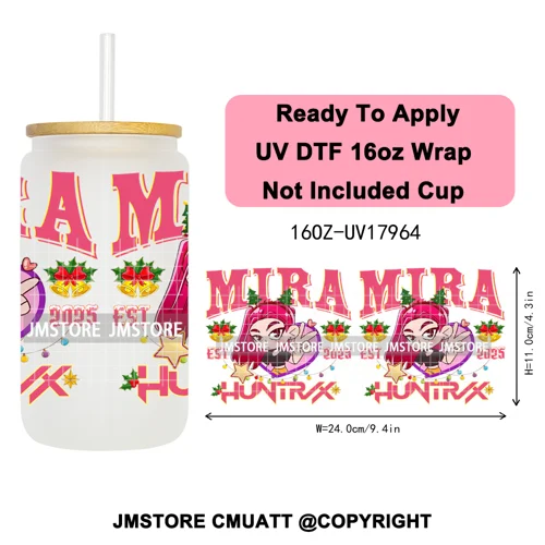 Christmas Edition Kpop Demon Festive Anime Girls UV DTF Stickers Ready To Apply Cup Wrap High Quality For 16OZ Libbey Can Glass