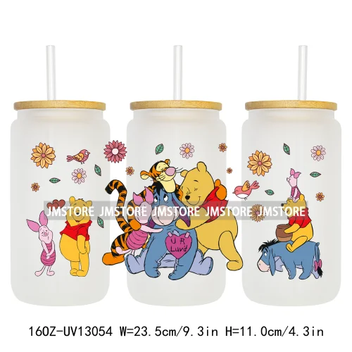 Lovely Cartoon Bear Characters 16OZ UV DTF Cup Wraps Ready To Apply Waterproof Transfer Stickers For Libbey Glass Can Tumbler