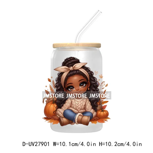 Autumn Chibi Super Cute Black Baby Girl UV DTF Transfer Stickers Decals For Libbey Cold Cups Mugs Tumbler Waterproof Afro Kids