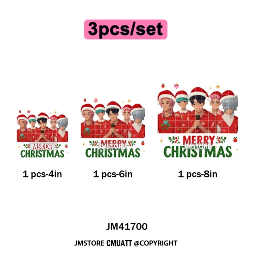 Merry Christmas Kpop Music Band Group Character Xmas Festive Love Iron on DTF Transfers Stickers Ready to Press for Clothes Bags