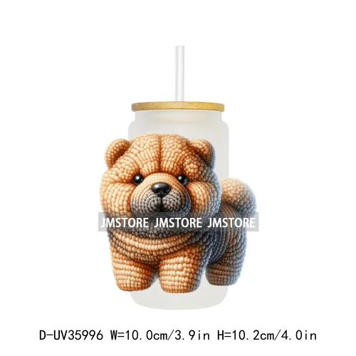 Watercolor Knitted Cute Animals UV DTF Transfer Stickers Decals Ready To Apply Waterproof For 16OZ Libbey Glass Can Cups Tumbler