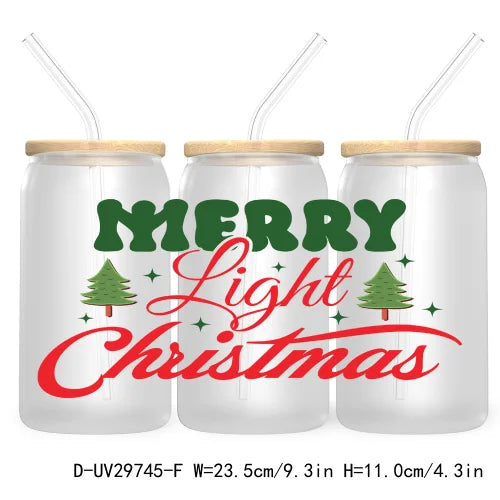 Merry And Bright Santa Baby New Year 16OZ UV Cup Wrap DTF Transfer Stickers For Libbey Glass Cups Tumbler Family Christmas Mommy