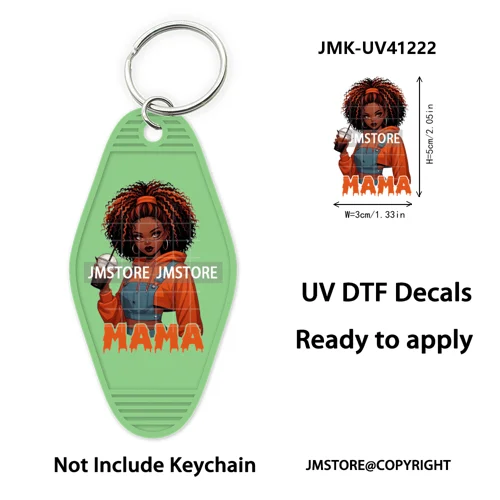 Horror Character Mama Coffee Lover UV DTF Motel Keychain Decal Ready To Ship Durable Transfer Stickers Prints For Hotel Keychain