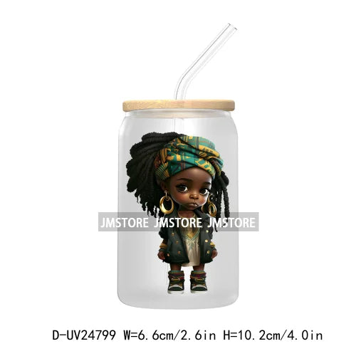 Cute Little Black Boy Girl UV DTF Transfer Stickers Decals For Libbey Cold Cups Mugs Tumbler Waterproof DIY Craft Cool Afro Kids