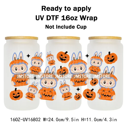 Witchy Laboo Girly Halloween Pumpkins UV DTF Stickers Ready To Transfer Cup Wrap Custom Labels For Libbey Can Glass Tumblers Mug