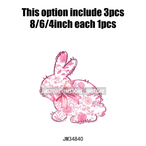 Floral Pink Toile Chinoiserie Coquette Bunny Spring Easter Iron On DTF Heat Transfers Stickers Ready To Press For T-shirts Bags