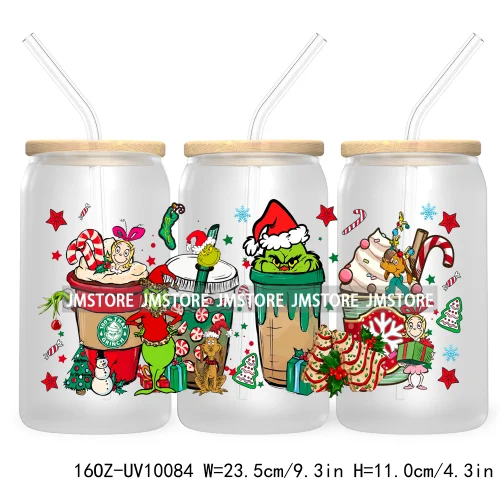 Funny Christmas Green Baby Character UV DTF Sticker For 16OZ Libbey Glass Cup Can Wrap Transfer Stickers Custom Labels DIY Logo