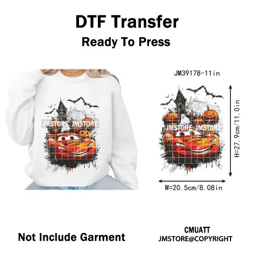 Spooky Season Pumpkin Trick or Treat Cartoon Halloween Iron on DTF Washable Heat Transfers Stickers Ready to Press for Clothing