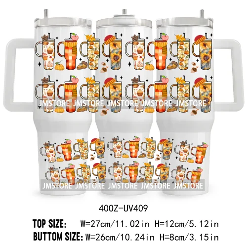 Retro Pumpkin Season Bow UV DTF 40OZ Tumbler Wrap Ready To Apply Good Quality Waterproof Dog Mom Fall Mama Transfer Stickers