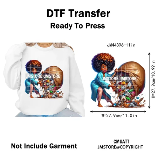 Angry Office African Girl Sassy Moods Housework Mom Iron on Washable DTF Heat Transfer Stickers Ready to Press for T-shirts Bags