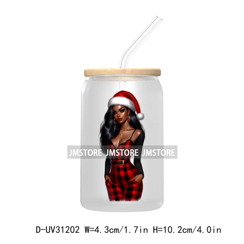 Afro Black Woman Christmas UV Sticker Decals For Libbey Cold Cups Mugs Tumbler Transfer Stickers Waterproof Labels Fashion Girls