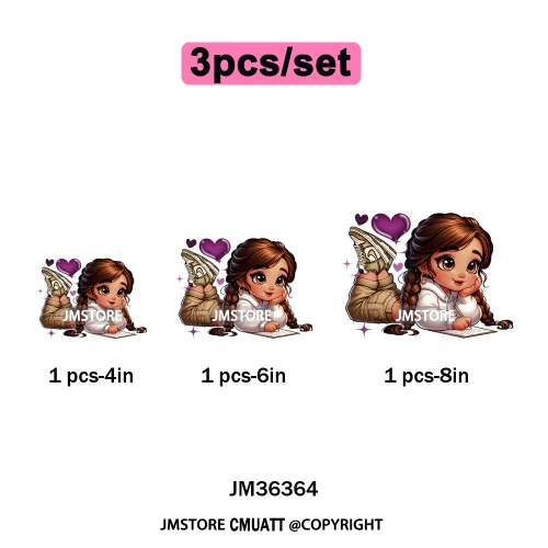 Fashion School Princess Cartoon Girls Learning Love Designs Iron on DTF Thermal Transfers Stickers Ready to Press for Clothing