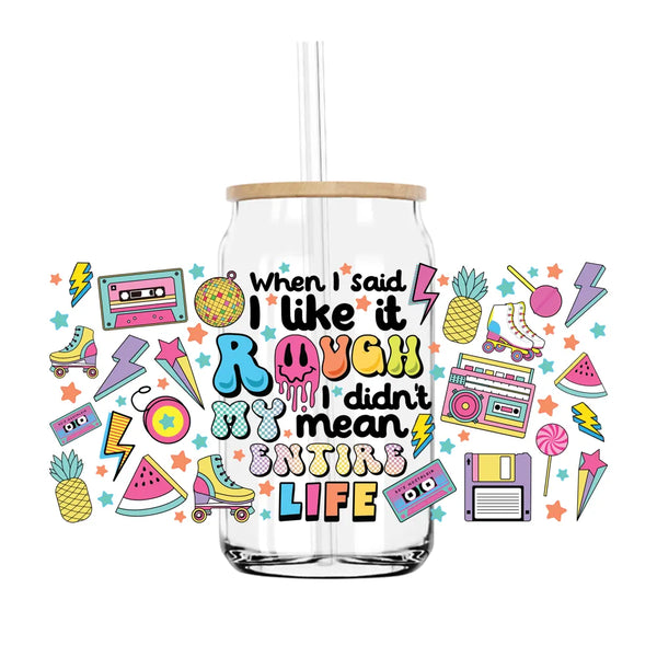 Positive Life Funny Quote 16OZ UV DTF Cup Wrap Transfers Stickers Custom Labels DIY Durable Waterproof Logo For Libbey Glass Can