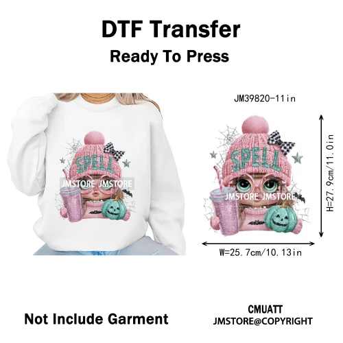 Pink Sweater Hat Coffee Girls Ghost Animal Pumpkin Halloween Iron on DTF Washable Transfers Stickers Ready to Press for Textile