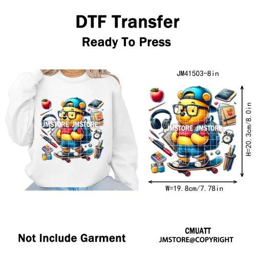 Cartoon Movie Friends Princess Back to School Teacher Learn Iron on DTF Washable Transfer Sticker Ready to Press for Kid Hoodies