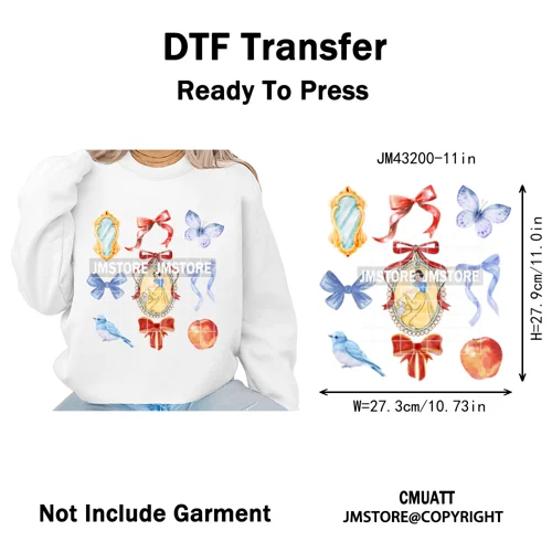 Colorful Girly Coquette Cartoon Princess Family Trip Iron on Washable DTF Heat Transfers Stickers Ready to Press for Clothing