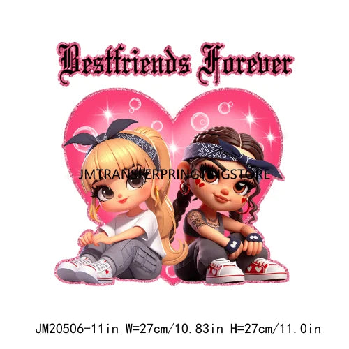 Chicano Cartoon Spanish Boy Girl Baby Best Friends Forever Smile Now Cry Later Naughty Nice DTF Transfers Stickers For Clothing