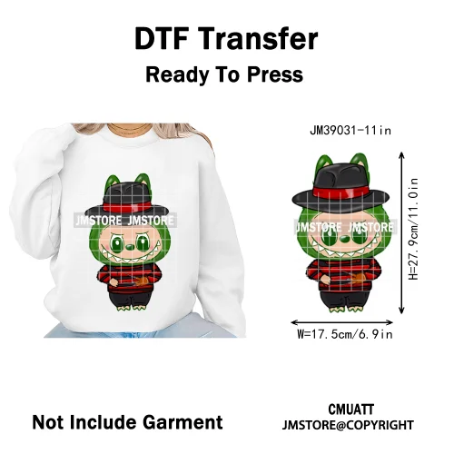 Horror Movie Character Cartoon Dolls Halloween Printing Iron on DTF Washable Transfers Stickers Ready to Press for Clothes Bags