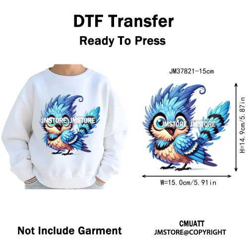 15cm 5.9in Kids Funny Hairy Cartoon Birds Animal Washable Iron on DTF Transfers Stickers Printing Ready to Press for Clothing