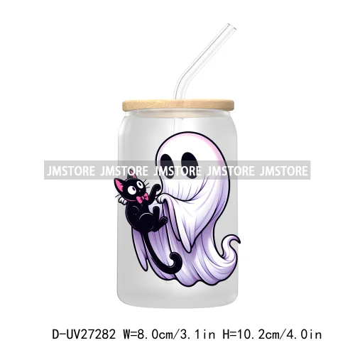 Trick Or Treat Pumpkin Coquette Bow Girly Ghost Halloween UV DTF Transfer Stickers Decals For Libbey Cold Cups Mug Tumbler Label