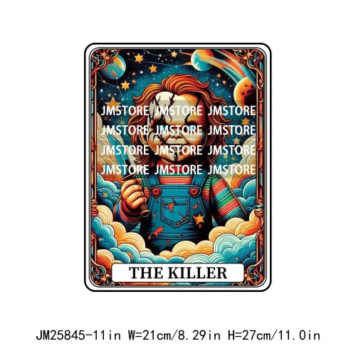 New Halloween Trickster Killer Scary Characters Tarot Cards Thermal Logos DTF Iron On Heat Press Transfers Stickers For Clothes