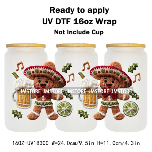 Faux Yarn Christmas Reindeer UV DTF Cup Wrap Ready To Apply Transfer Stickers Durable 16OZ Tumbler Wraps For Libbey Glass Can
