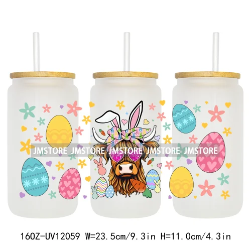 Hip Hop Easter Bunny Carrot Eggs Hunting UV DTF Sticker For 16OZ Libbey Glass Cup Can Wrap Transfer Stickers Custom Labels Logo