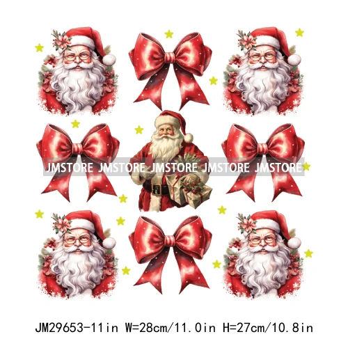 Christmas Santa Red Coquette Highland Cow Xmas Holly Jolly Vibes Iron On DTF Transfers Stickers Ready To Press For T-shirts