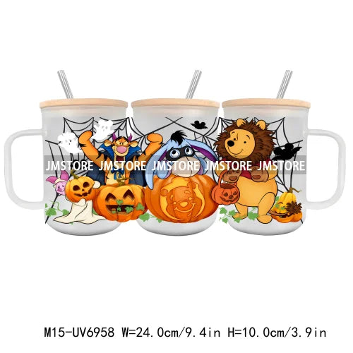 Horror Halloween Cartoon Scary Movie UV DTF Glass Can Wrap For 15OZ Mug Coffee Cup Transfer Sticker DIY Custom Logo Labels Skull