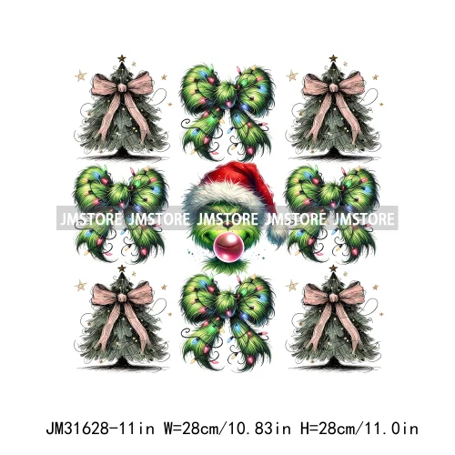 Tis The Season Blowing Bubble Santa Claus Coquette Bow Tree Christmas Iron On DTF Transfers Stickers Ready To Press For Hoodies