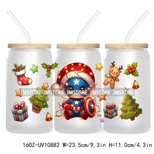 Cute Baby Horror Characters Christmas Season 16OZ UV DTF Cup Wrap Transfer Stickers Durable Waterproof Logo For Libbey Glass Can