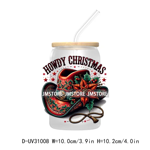 Howdy Christmas Boots Cowboy Cowgirl Western Country Xmas UV DTF Transfer Stickers Decals For Libbey Cold Cups Mugs Tumbler Bow