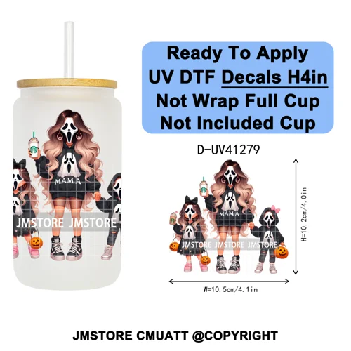 Family Halloween Horror Mama UV DTF Transfer Stickers Decals Ready To Apply Waterproof For 16OZ Libbey Glass Can Cups Tumbler