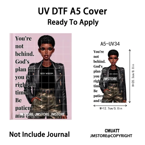 Bible Verse Black Woman Religious A5 Notebook UV DTF Wraps Ready To Apply Waterproof Transfer Stickers Decals For Journal Cover